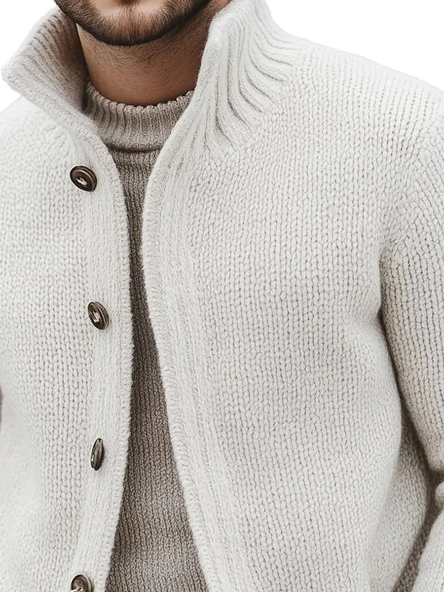 【24-hour shipping】Casual Solid Color Stand Collar Button Knitted Cardigan