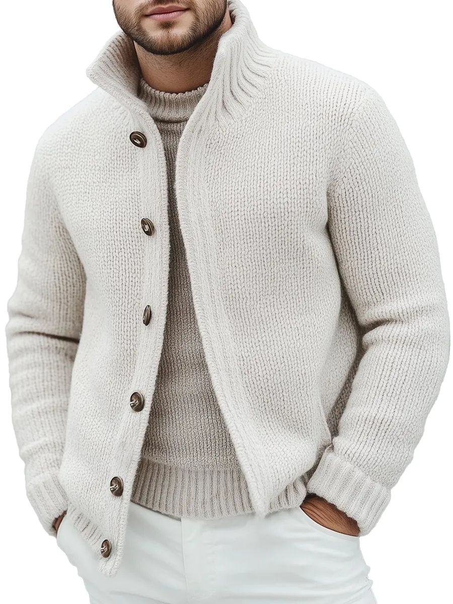 【24-hour shipping】Casual Solid Color Stand Collar Button Knitted Cardigan
