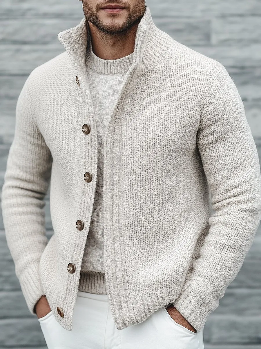 【24-hour shipping】Casual Solid Color Stand Collar Button Knitted Cardigan