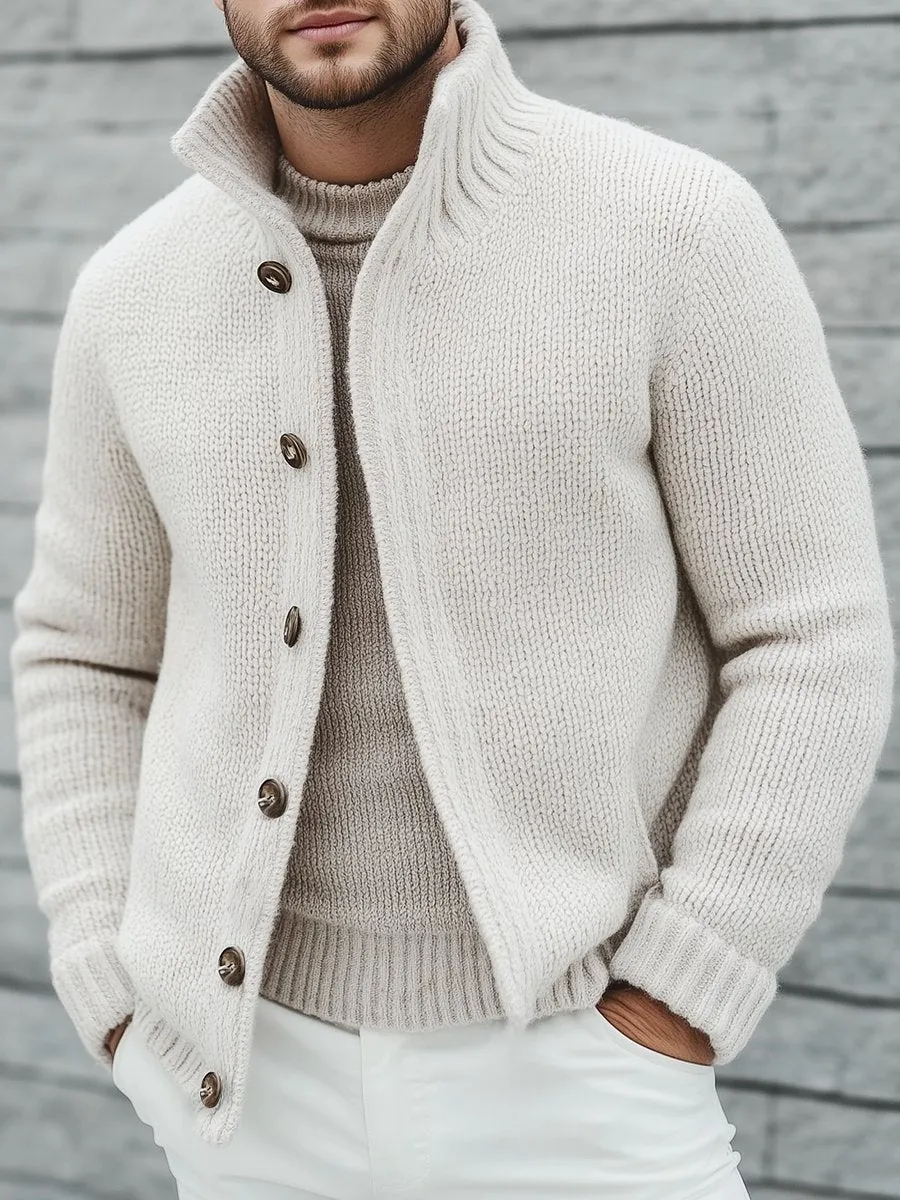 【24-hour shipping】Casual Solid Color Stand Collar Button Knitted Cardigan