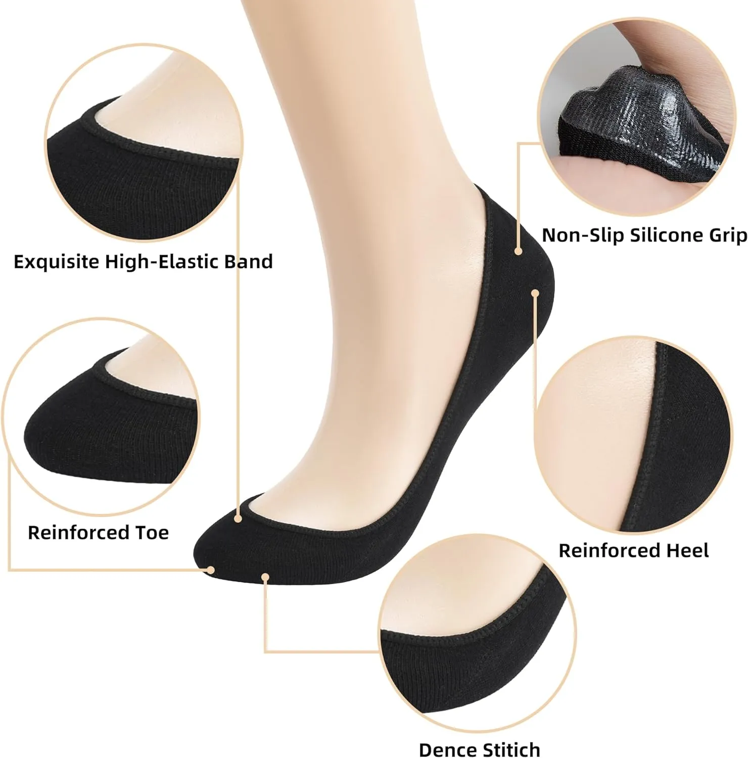 8 Pairs (4 White, 4 Black) Women's No Show Socks - Ultra Low Cut, Non-Slip Silicone Grip, Invisible Liner for Flats and Boat Shoes, US Sizes 5-9