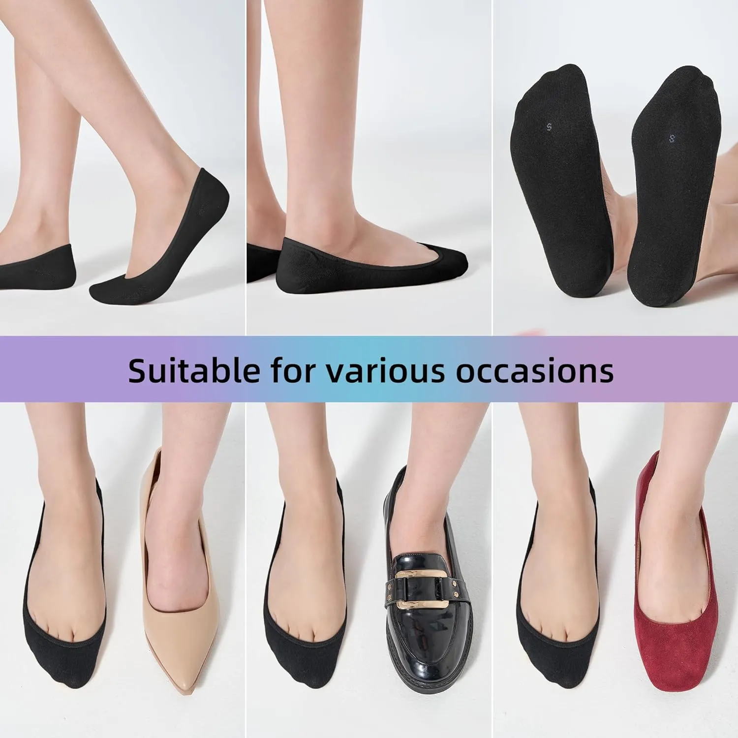 8 Pairs (4 White, 4 Black) Women's No Show Socks - Ultra Low Cut, Non-Slip Silicone Grip, Invisible Liner for Flats and Boat Shoes, US Sizes 5-9