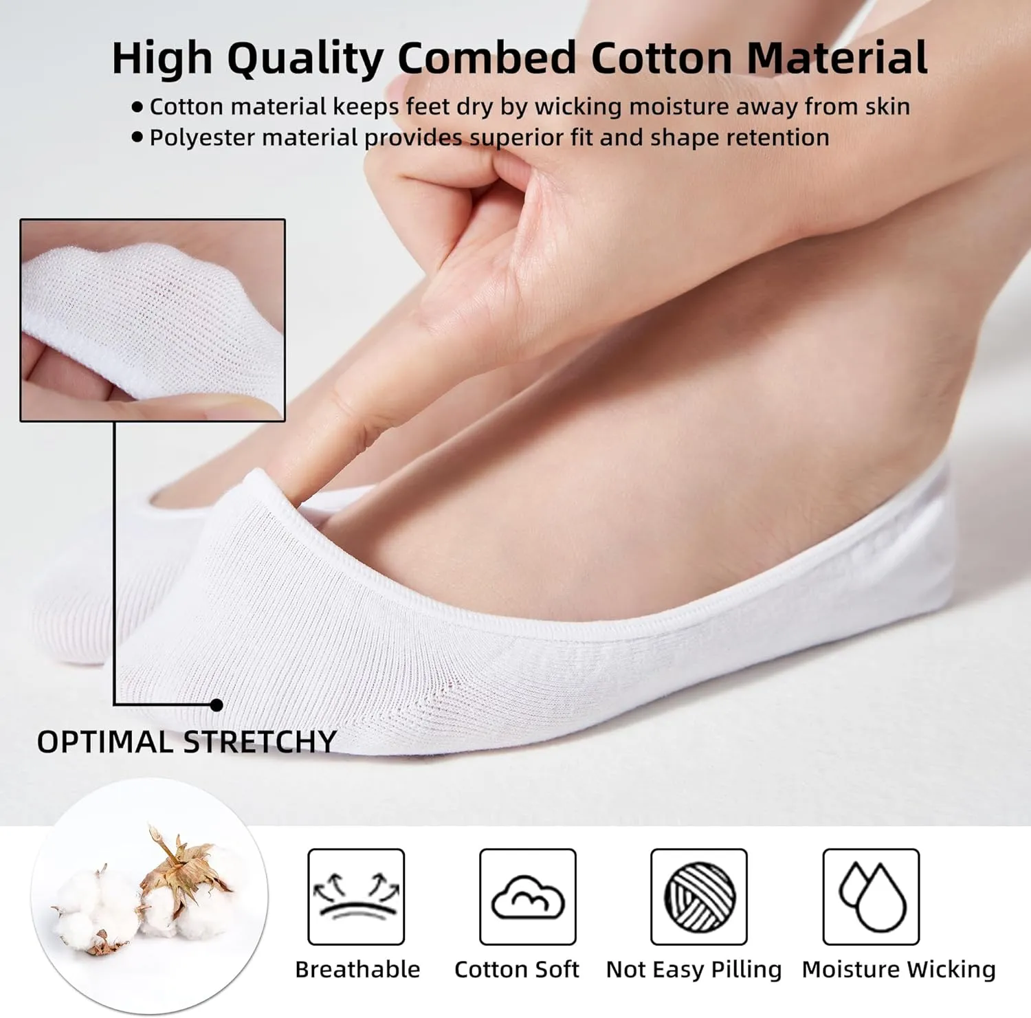 8 Pairs (4 White, 4 Black) Women's No Show Socks - Ultra Low Cut, Non-Slip Silicone Grip, Invisible Liner for Flats and Boat Shoes, US Sizes 5-9