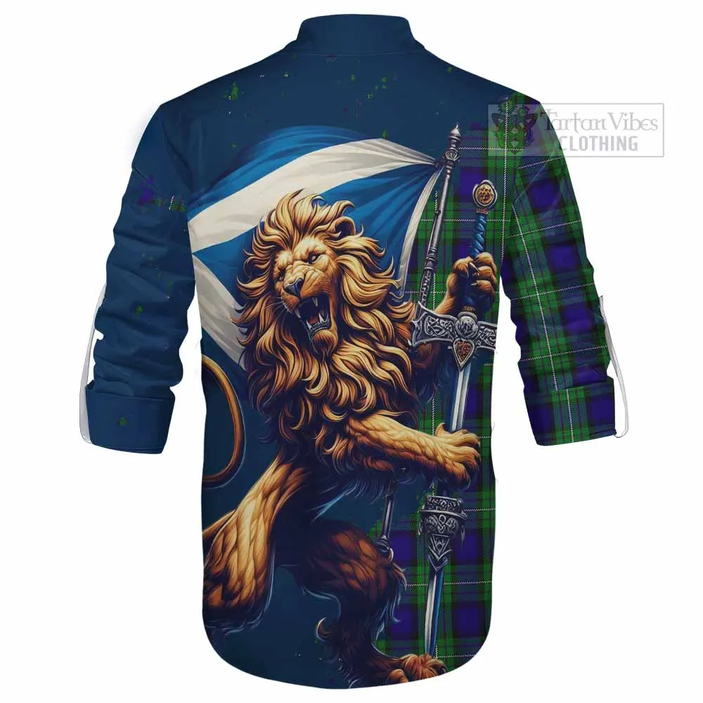 Alexander Tartan Family Crest Ghillie Kilt Shirt with Scottish Majestic Lion