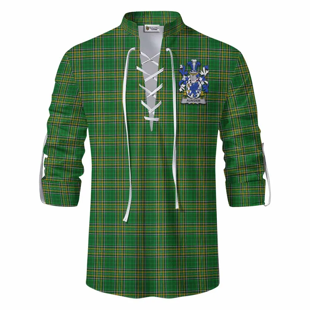 Aungier Irish Clan Tartan Ghillie Kilt Shirt with Coat of Arms