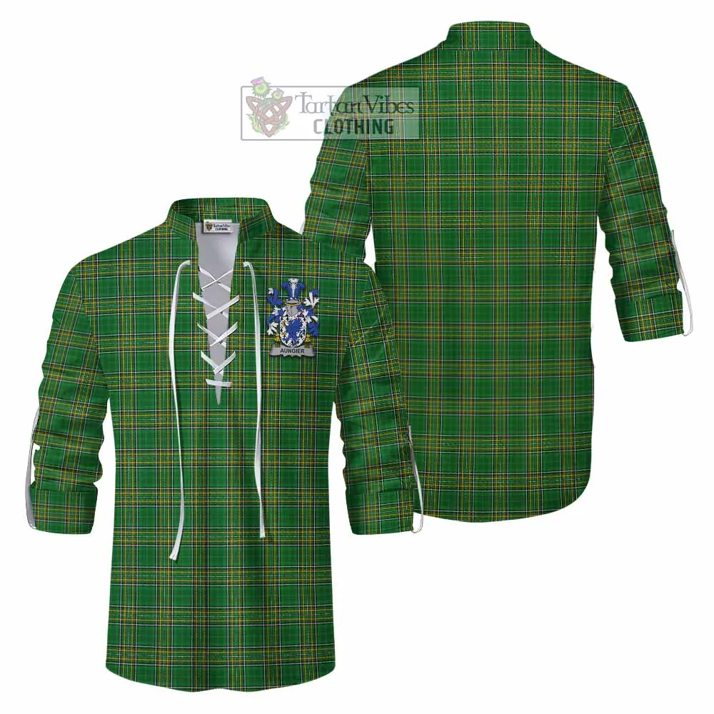 Aungier Irish Clan Tartan Ghillie Kilt Shirt with Coat of Arms